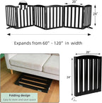 ZJSF Foldable Freestanding Indoor Dog Gate for House Wood White Long Pet Gates Dog Fence for Stairs Puppy Gates for Hallways, Puppy Gate,Support Feet Included, Black, 24 "Height-6 Panels