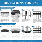 Peekaboo Dog Playpen 24" H 8-Panel with Top Cover & Bottom Pad, Black | 24 Inch 8 Panel Foldable Rustproof Metal Dog Playpen with Top Cover and Waterproof Bottom Pad