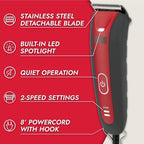 Kong 2-Speed Dog Clipper Grooming Kit – Stainless Steel Blade, Waterproof, LED Spotlight, 6 Guide Combs, 8-Foot Cord, Ergonomic Handle – Red/Gray, Medium Coat Types