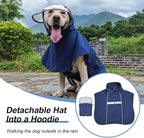 Pet Dog Raincoat Jacket Large Dog Rain Poncho with Transparent Hood, Double-Layer Structure, Adjustable, Waterproof, and Reflective, Suitable for Medium to Large (Dark Blue, XL)