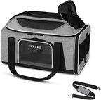 Petskd Top-Expandable Small Pet Carrier 17"x12"x8.5" Airline Approved | for JetBlue/Frontier/Spirit Airlines, Lockable Safety Zippers and Anti-Scratch Mesh, Soft-Sided, Pets Under 8 Lbs, Grey