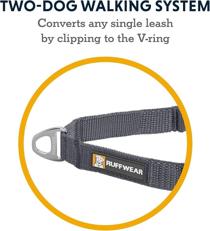 Ruffwear, Double Track Coupler, Double Leash for Two Dogs, Premium Heavy Duty Dual Splitter with 360° Lockable Swivel No Tangle, Shock-Absorbing Stretch Webbing for Walking & Hiking, Basalt Gray