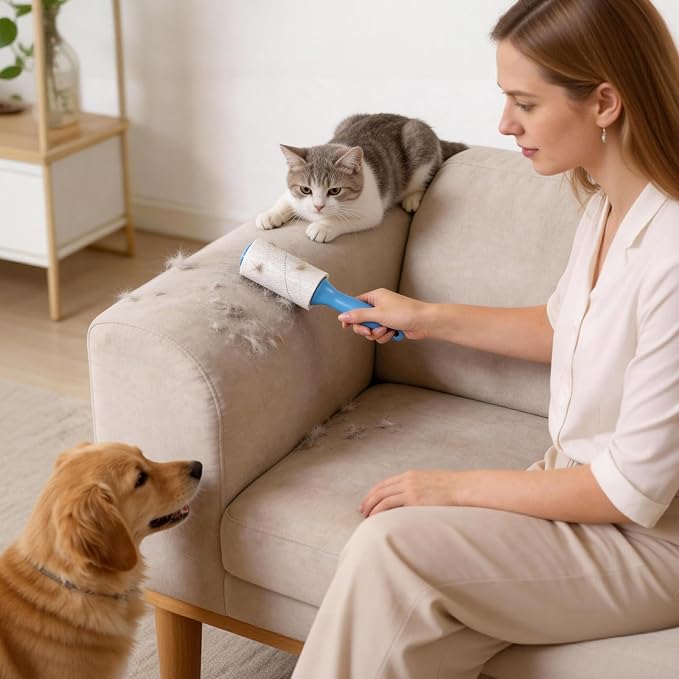 Extra Sticky Lint Roller for Pet Hair, 300 Sheets with 3 Handles | Easy Spiral Tear Lint Rollers,Lint Remover for Clothes, Dog and Cat Hair Remover with Ergonomic Handle