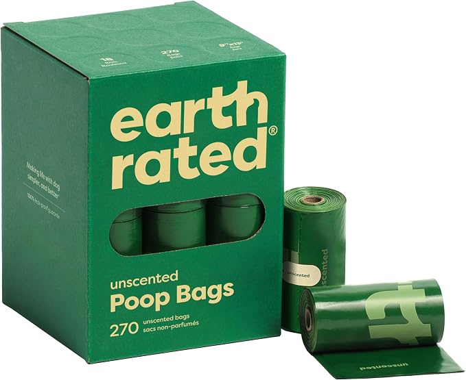 Earth Rated Dog Poop Bags on Refill Rolls, 270 Bags, Unscented | Guaranteed Leak Proof and Extra Thick Waste Bag Refill Rolls