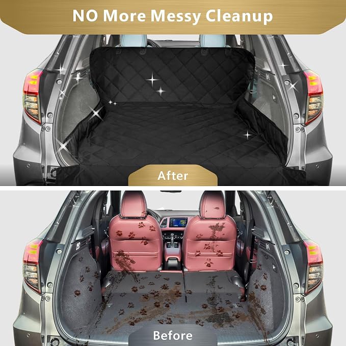 Veckle SUV Cargo Liner for Dogs - Trunk Cover with Bumper Flap Protector | Water Resistant Pet Cargo Cover, Low-Profile Padded Mat, Dog Car Seat Cover Prevents Scratches Pet Hair Mud Dirt
