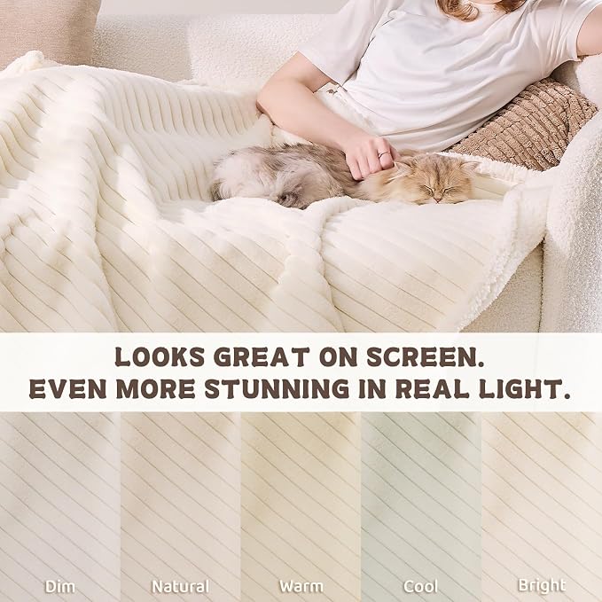 Waterproof Calming Dog Blanket for Large Dogs, Noiseless Soft Plush Pet Blanket for Bed, 500GSM Thick Faux Fur Pet Throw, Cozy Couch Furniture Protection Washable, Cream, 60x80IN