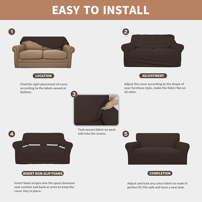Easy-Going 100% Waterproof Couch Cover, 3 Cushion Oversized Sofa Cover | Leakproof Sofa Slipcover, Stretch Jacquard Furniture Protector Against Stain Spill from Kids, Pets, Dog, Chocolate