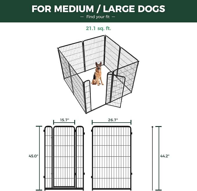 FXW Homeplus Indoor Dog Playpen with Washable Pee Pad, 45" H, 8 Panels | Calm Indoor Play Area, Super Absorbent Pad for Easy Cleanup, for Large Dogs, Patented