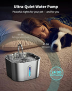 Stainless Steel Cat Water Fountain - 74oz/2.2L Cat Drinking Fountain | Quiet Cat Fountain for Indoor Cats and Small Dogs, Automatic Pet Water Dispenser Keeps Fresh Water