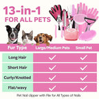 Dog Brush for Shedding 13pcs Bath Grooming Kit with Pet Nail Clipper and File - Dog Bath Brush Cat Grooming Supplies, Dematting Comb Bath Brush Shampoo Scrubber for Dogs and Cats