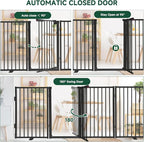 Snagle Paw Full Metal Freestanding Dog Gate with Door, 120” W x 32” H Pet Gate with Support Feet for Doorways, Stairs and Hallways, Portable Dog Fence for Indoor Use (32" 6 Panel, Black)