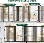 Snagle Paw Full Metal Freestanding Dog Gate with Door, 120” W x 24” H Pet Gate with Support Feet for Doorways, Stairs and Hallways, Portable Dog Fence for Indoor Use(24" 6 Panel, Black)