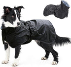 Waterproof Dog Raincoat, Windproof Rain Jacket with Velvet Lining for Outdoor Windy Weather, Breathable Full-Body Coverage Dry Suit Coat with Reflective Strips for Extra Big Dog (Black, XL)