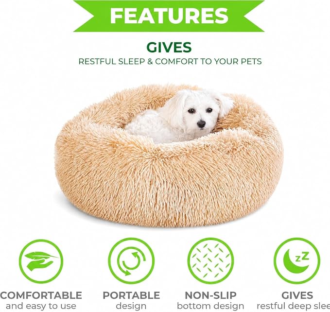 Whiskers & Friends Cat Beds for Indoor Cats, Fluffy Cat Bed Small to Large | Orthopedic Soft Plush Calming Donut Bed, Washable Round Pet Bed, Sized for Kitten to Large Cats & Puppy to Small Dogs