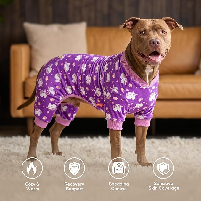 KYEESE Dog Pajamas Velvet Dog Pajamas Medium Sized Dogs Soft Dogs Clothes Pjs with Unicorn Pattern Stretchy Pet Jammies Coat Comfy Pet Onesie Costume, 2X-Large