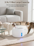 SIBAYS 3.5L Cat Water Fountain, 118oz Large Capacity Pet Water Fountain for Cats Indoor, Automatic Quiet Cat Fountains for Drinking, Dog Water Bowl Dispenser with Visible Window& LED Light(FS77,White)