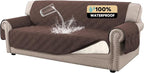100% Waterproof Couch Cover for 3 Cushion Couch Sofa Pet Friendly Non-Slip Couch Cover for Dogs Washable Water Resistant Furniture Protector with Elastic Straps(Sofa 68", Brown)