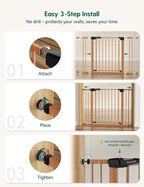 Babelio Pressure Mounted Baby Gate for Stairs, 29-48" Wide Dog Gate Indoor | Triple-lock system; Auto-close; 200N impact tested; Easy install for Doorways, Kitchen, Hallway, Brown Wood Pattern