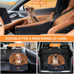 Vivifying Dog Car Seat for Small & Medium Dogs, Detachable & Washable Booster Seat for Pets Up to 25lbs, Travel Bed with Storage Pockets and Safety Belt – Brown&Black