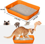 Bokon 25 Count Disposable Litter Box for Cat, Large Disposable Litter Tray for Travel Home Durable Portable Plastic Kitty Litters Boxes Leak-Resistant Easy-Grip Rim, 15.7 x 11.8 x 3 Inches(Orange)