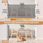 SPACEANY Reinforced Retractable Baby Gate, Mesh Dog Gate, Child Safety Gate for Doorways, Stairs, Hallways, Indoor/Outdoor, Wide Openings -33.5" Tall, Width up to 55" Gray
