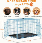 FDW XL Dog Crate 48inch Dog Cage Foldable Metal Kennel with Leakproof Tray Foldable Design Indoor Outdoor Use for Extra Large Dogs,Blue