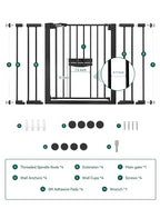 Babelio Extra Wide Baby Gate with Cat Door, CatPrivilege II, 29-48" | Auto-Close Metal Pet Door for Stairs, Doorways & House, Pressure/Hardware Mounted, Easy Walk Thru, Black