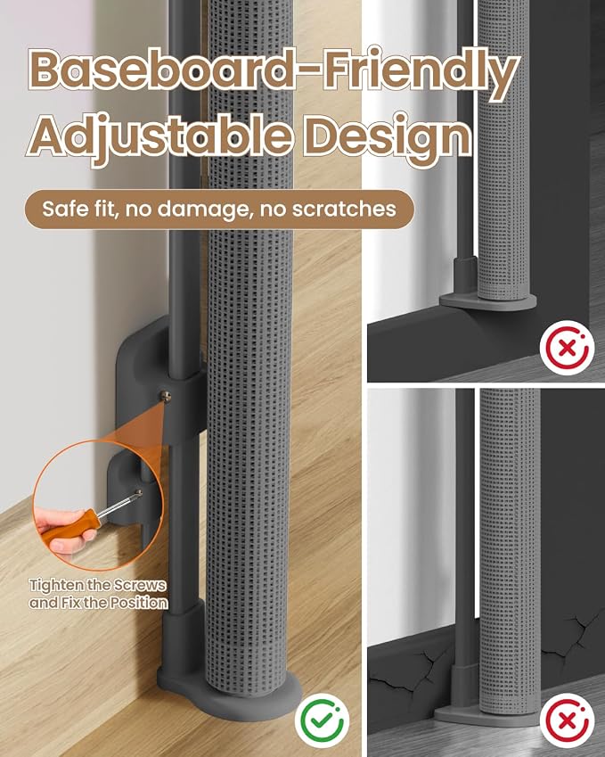 Retractable Gate Indoor, 71" Wide Reinforced Mesh Dog Gate | 34" Tall Retractable Mesh Baby Gate, One-Hand Use, Baseboard Fit, 6 Strong Rods, for Kitchen, Living Room & Playroom, Gray