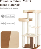 53'' Cat Tree for Large Cat, Modern Senior Friendly Cat Tower with Wide Shelves Low Step, Cotton Scratching Posts, Super Sturdy Base, Cozy Perches, and Interactive Toys (White)