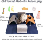 Cat Tunnel Mat for Indoor,4-Way Felt Cats Play Mat Cat Cave for Hide & Seek | Furphoria 39.4" Large Cat Tunnel with 6 Pcs Toys Set Interactive Cat Enrichment for Foldable Kitten Tunnel (Navy Blue)