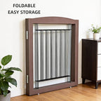 Dog Fence Indoor,Dog Gate Indoor for Doorway pet gate -4-Panel Freestanding, Hallways, House or Stairs -80x24-Inch Retractable Foldable Expandable Wood Pet by SFJC (Brown) ﻿