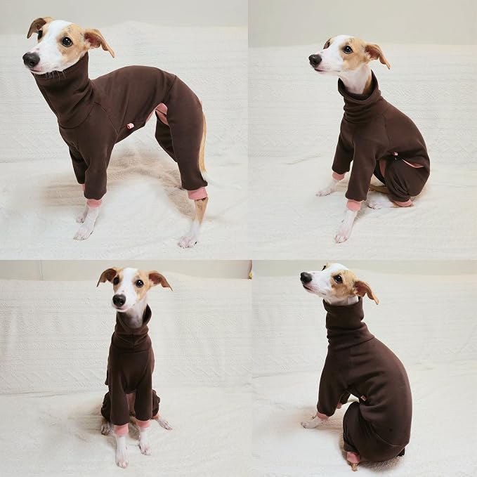 D Doggy Star Italian Greyhound Clothes Stretchy Fleeced Lining Simple Onesie Whippet for Dog Coat (S,Simple Brown)