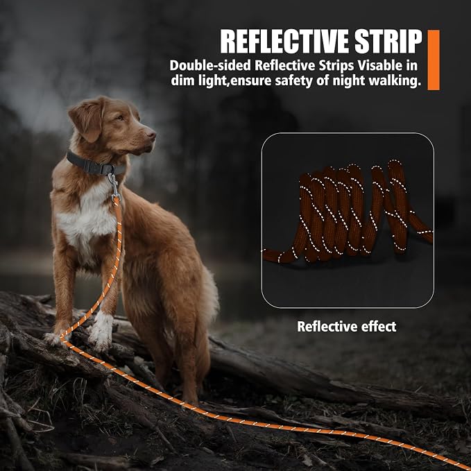 lynxking Long Dog Leash Reflective 15FT 30FT 50FT Check Cord Dog Training Leash Padded Handle Heavy Duty Puppy Rope for Small Medium Large Dog