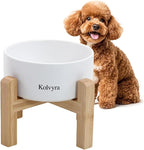 6" Elevated Ceramic Dog Bowl, Anti-Vomiting 23oz for Small Dogs | Premium Food-safe Ceramic with Anti-slip Wood Stand,Dishwasher Safe,Ergonomic Height Relieves Neck Strain,White