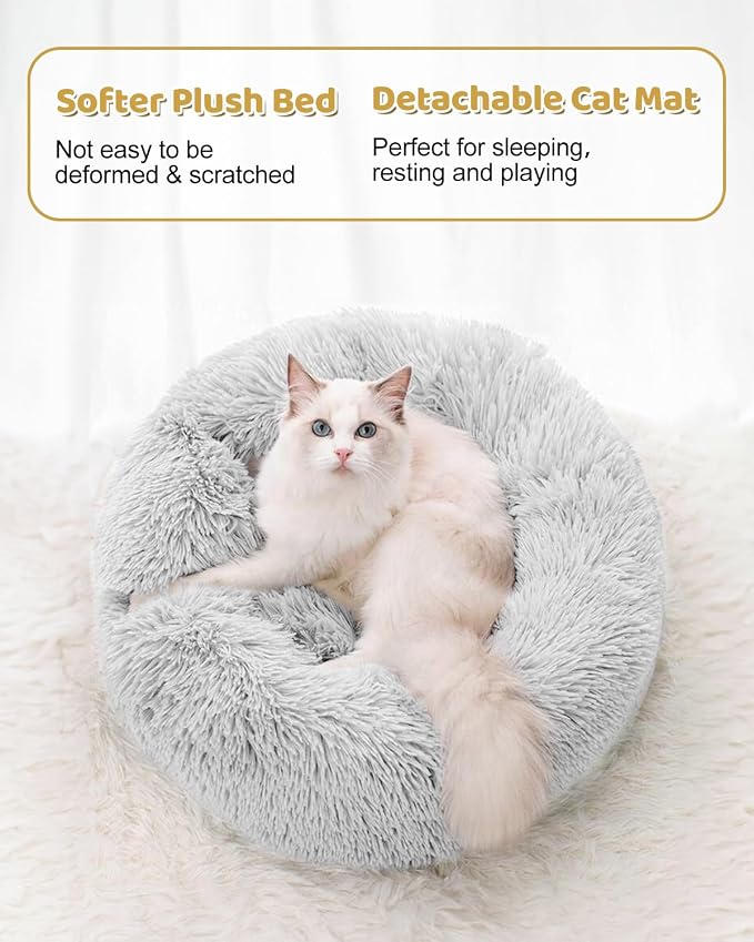 Cat Tunnel Bed with 20 Pcs Interactive Toys, 3-in-1 DIY Collapsible Plush Cat Tube with Washable Mat, Large Indoor Play Tunnel Cave for Kittens and Small Animals
