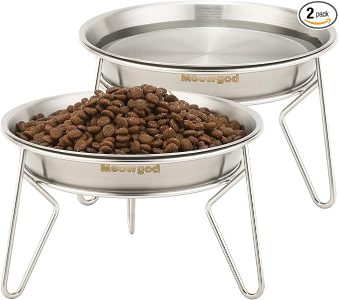 Elevated Cat Bowls,6.7" Extra Wide Raised Stainless Steel Cat Food Bowls with Anti-Slip Metal Stand Whisker Friendly Water Dishes for Indoor Cats and Small Dogs-2pack