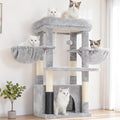 Hey-brother Cat Tree Tower with Large Platform, Spacious Condo, MPJ060W | 35.4 Inches, 2 Cozy Hammocks, Self-Grooming Brush, Sisal Scratching Posts for Big Indoor Adult, Maine Coon, Light Gray