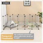 DINMO 28 Panels Bunny Playpen, Iron Net Bottom, 61.4" L x 25.4" W x 22.3" H | For Small Animals: Kittens, Guinea Pigs, Hamsters, Ferrets, Hedgehogs, Chicks & Ducklings, DIY, Expandable Portable Enclosure