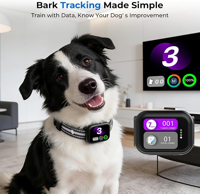RPZ Automatic Dog Bark Collar for Small Medium Large Dogs 8-150 Lbs, Pink | Rechargeable anti barking collar with bark count tracking, 4 training modes, 3 sensitivity levels and IP67 waterproof