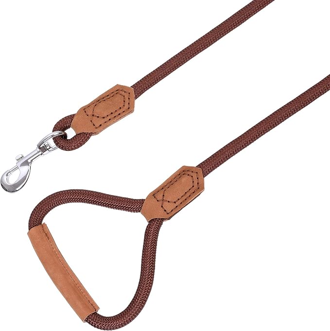 Mile High Life Dog Leash with Genuine Leather Handle, 6 FT/5 FT/4 FT | Leather Grip Rope Leash, Heavy Duty 360° Swivel Metal Clasp, for Small Medium & Large Dogs