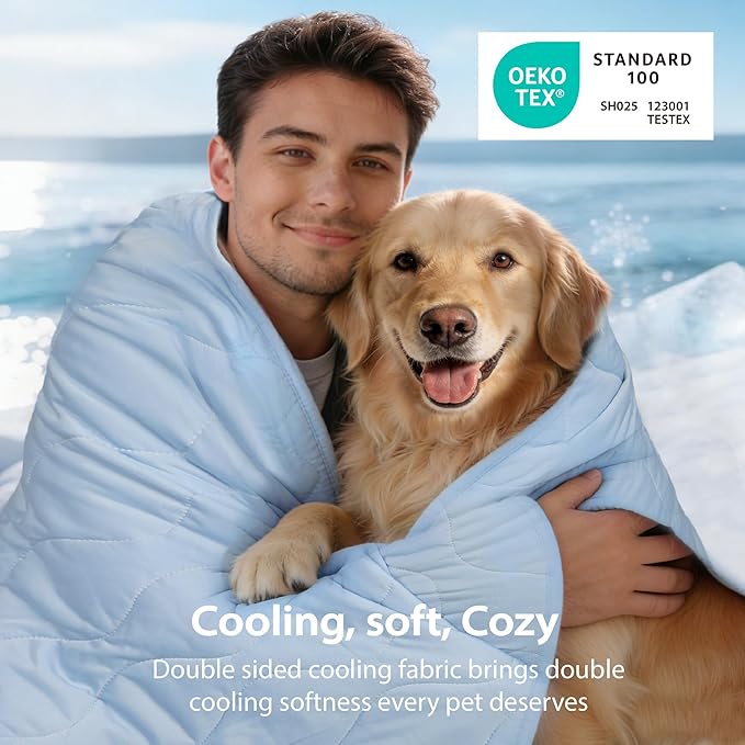 Cooling Blanket for Dogs - Q-MAX>0.4 Waterproof Pet Throw Blanket Bed Cover, Non-Slip Dog Blankets for Couch Protector, Washable Furniture Cover for Summer, Blue,30x40