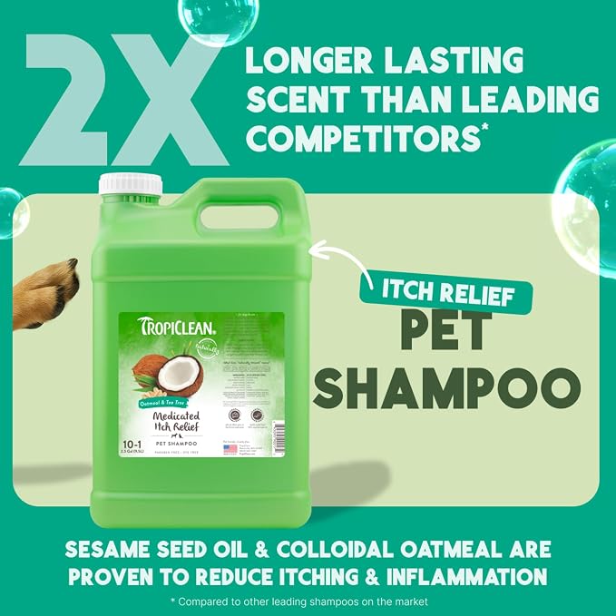 TropiClean Oatmeal Dog Shampoo for Itchy Skin Relief, Professional Dog Shampoo, Soothing Medicated Itch Relief, Puppy Safe, Made in USA, 2.5 Gallon | Professional Soothing Medicated Formula | Itchy Skin Relief | Puppy Safe | Made in USA