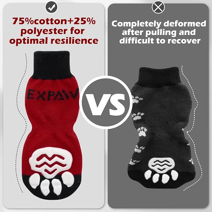 EXPAWLORER 6PCS Anti-Slip Dog Socks to Prevent Licking Paws,Dog Shoes for Hot Pavement,Best Paw Protector Traction Control on Hardwood Floor,Dog Booties for Puppy Small Medium Large Senior Dogs