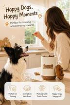 Miamolo Airtight Dog Treat Container, Dog Treat Jar with Lid for Countertop | Ceramic, Cast-iron Handle | Dog Food Storage, Training Pet Treats Canister Farmhouse Gift for Dog Lovers, Bone Glinting White