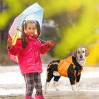 Dog Raincoat, 4 Leg Waterproof Dog Rain Jacket with Hood, Orange M | Rain Coat For Small Dogs, Doggy Poncho With Leash Hole, Snap Buttons, For Rainy Snowy Weather Walks, Hiking, Camping