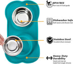 Hubulk Pet Dog Bowls 2 Stainless Steel Dog Bowl with No Spill Non-Skid Silicone Mat + Pet Food Scoop Water and Food Feeder Bowls for Feeding Small Medium Large Dogs Cats Puppies (Small, Green)