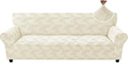 ZNSAYOTX Stretch Oversized Couch Covers for 3 Cushion Couch, 1-Piece Extra Large Sofa Cover Slipcover, Furniture Protector with Elastic Bottom Geometrical Jacquard Fabric (X-Large, Beige)