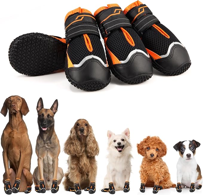 Dog Shoes for Hot Pavement Anti-Slip Dog Boots & Paw Protectors for Large Dogs Breathable Small Medium Large Dog Booties for Summer Hiking Outside Winter Snowy Day Dog Booties 4PCS