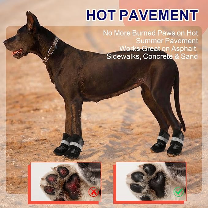 Dog Shoes for Hot Pavement,Non-Slip Breathable Mesh Dog Boots with Reflective Adjustable Straps,Waterproof Paw Protectors for Small Medium Large Dogs,Summer Hiking Walking,7#,Black