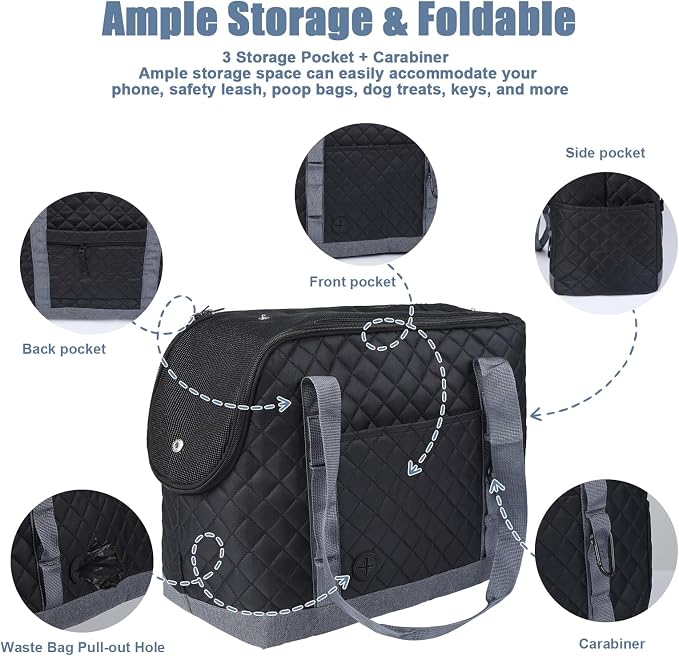 Dog Purse Carrier for Small Dogs, Soft Sided Pet Carrier with Pockets, Foldable Dog Carrier Purse for Puppy, Rabbit, Cat, Washable Breathable Pet Carrier, Dog Carrier Bag for Outdoor Shopping Travel